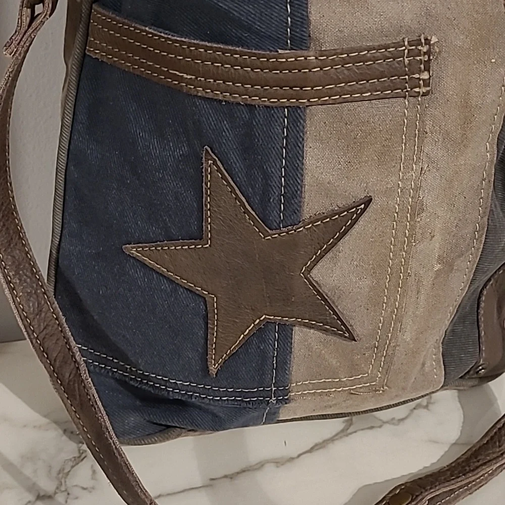 Myra Bag The Pocket Star Canvas Leather Crossbody Bag Boho Hippie Errands